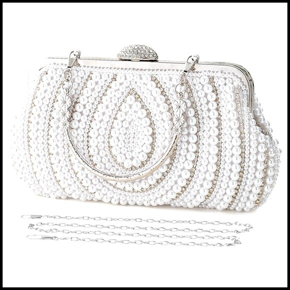 Elegant Pearl Beaded Clutch Evening Bag Formal Wedding Prom Party Purse